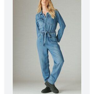 Lucky Brand Luxe CoverallsBlue Denim Belted Long Sleeve Jumpsuit XXL